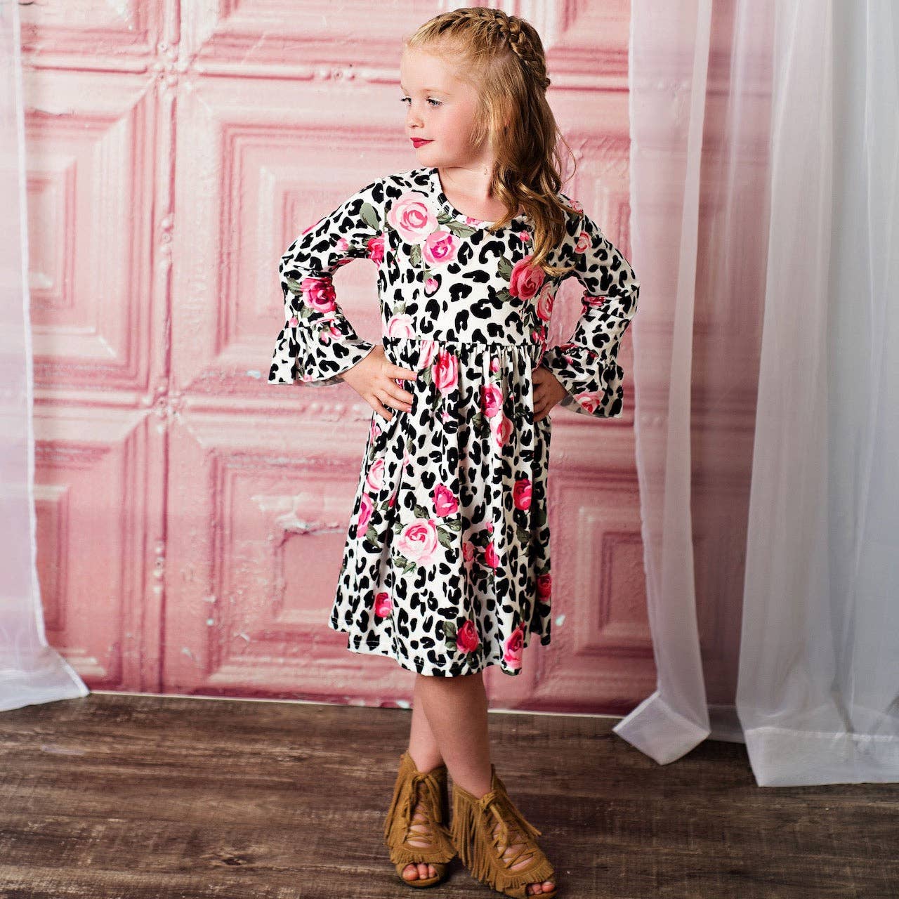 Claire Pink Rose Cheetah Twirl Dress