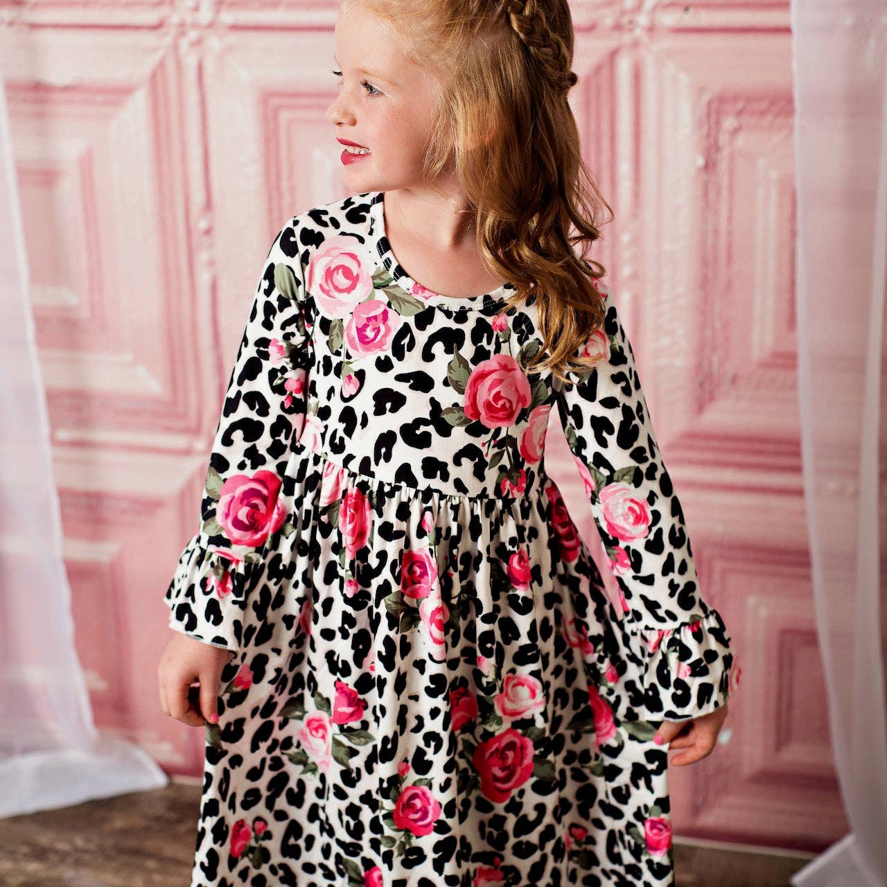 Claire Pink Rose Cheetah Twirl Dress