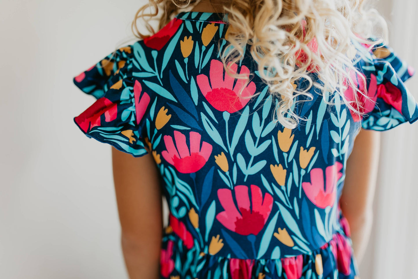 Blue Floral Flutter Sleeve Dress