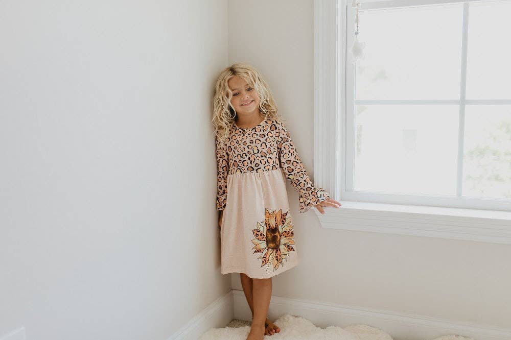 Claire Sunflower Leopard Print Twirl Dress