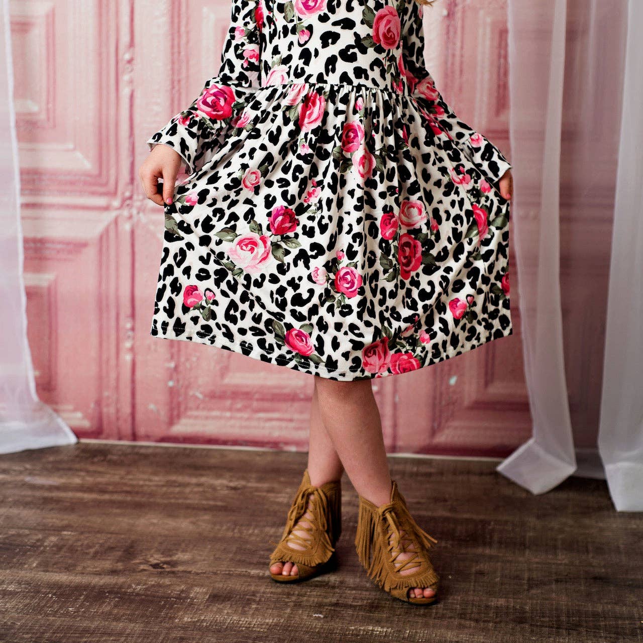 Claire Pink Rose Cheetah Twirl Dress