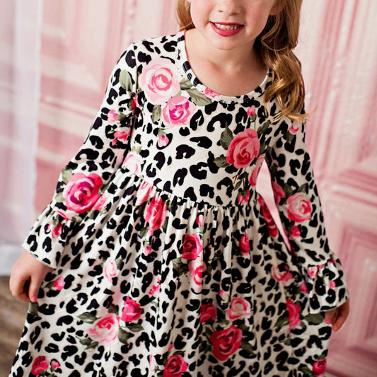 Claire Pink Rose Cheetah Twirl Dress