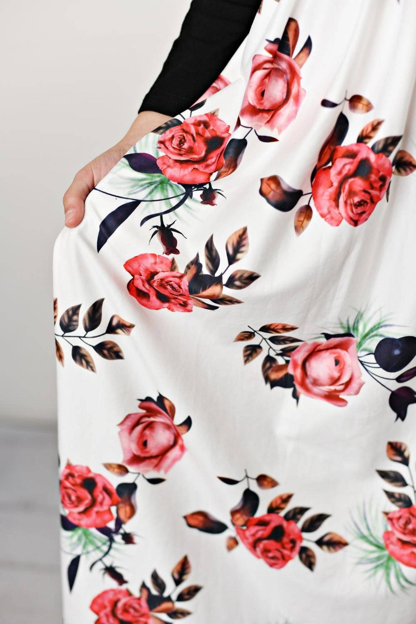 Black Long Sleeve Rose Print Maxi