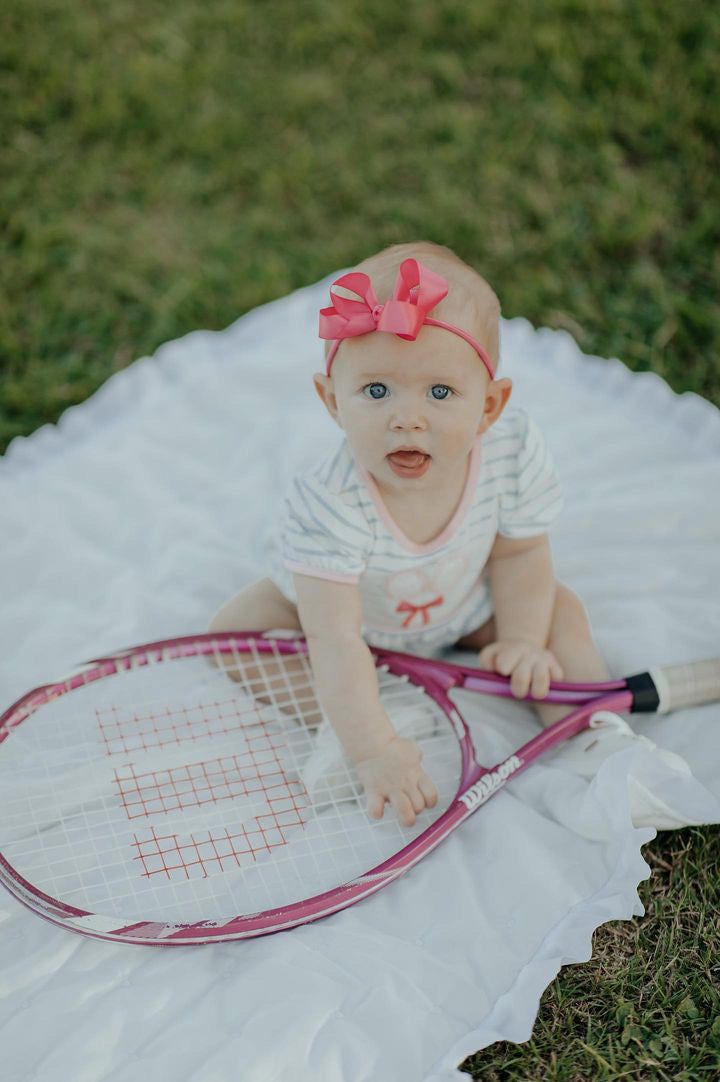 Blue stripe badminton racket appliqué baby romper - Braxton Rayemyer 