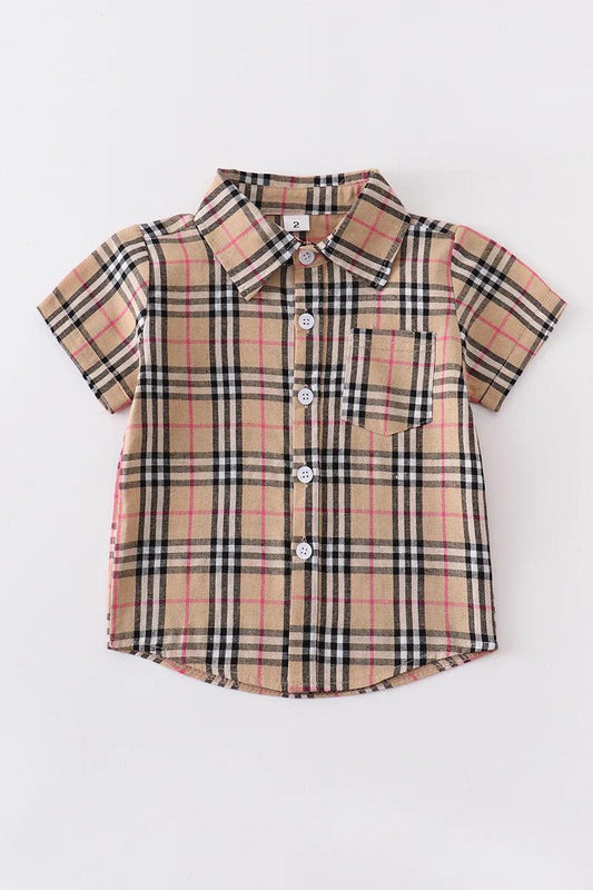 Honeydew - Brown plaid button down boy shirt - Braxton Rayemyer 