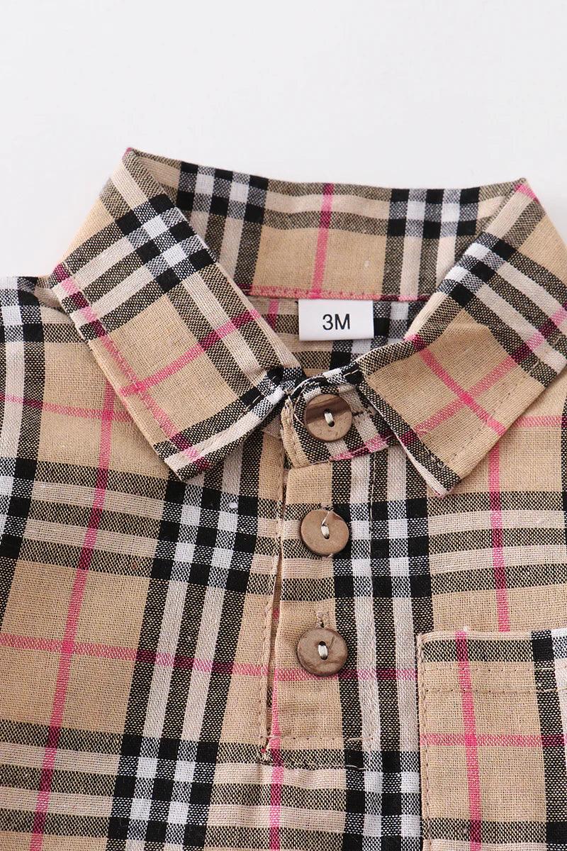 Honeydew - Brown Plaid Button Down Baby Romper - Braxton Rayemyer 