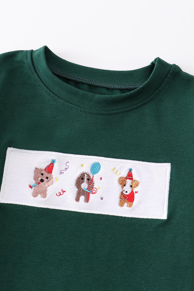 Green Dog Embroidery Birthday Boy Top - Braxton Rayemyer 