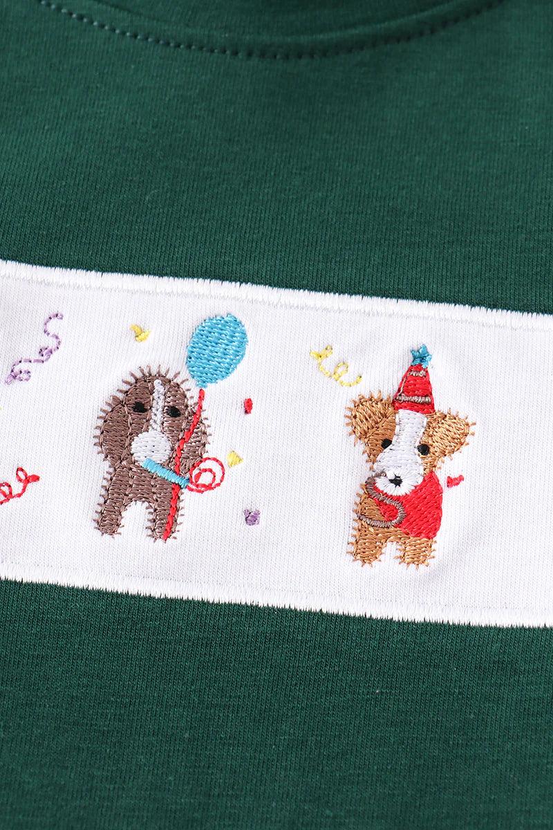 Green Dog Embroidery Birthday Boy Top - Braxton Rayemyer 