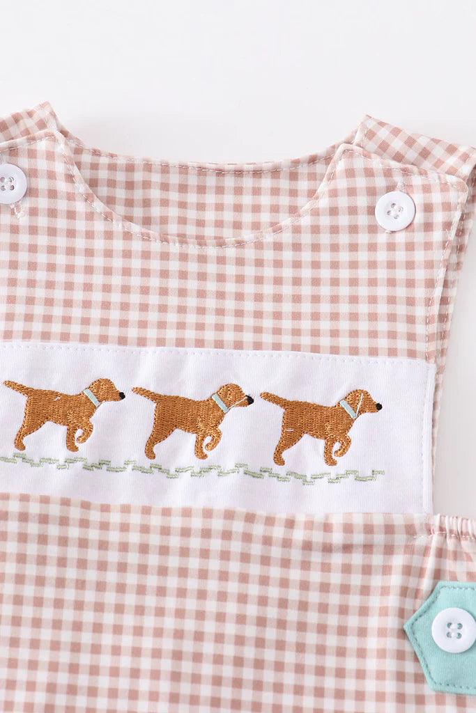 Three Dogs Embroidery Plaid Boy JonJon - Braxton Rayemyer 