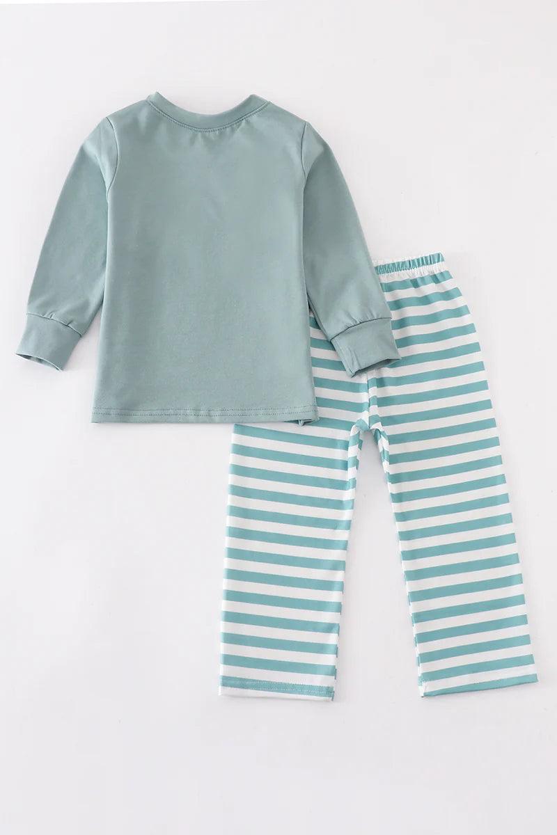 Sage Three Ducks Embroidery Stripe Boy Set - Braxton Rayemyer 