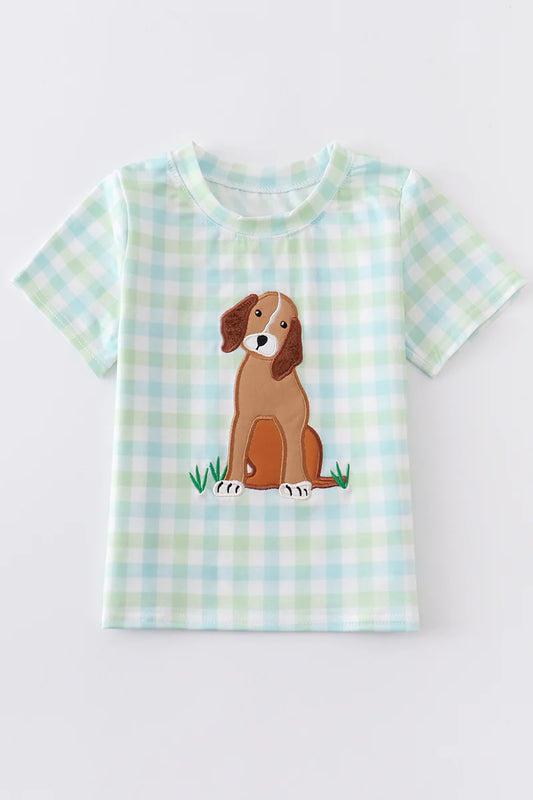 Dog Appliqué Plaid Boy Shirt - Braxton Rayemyer 