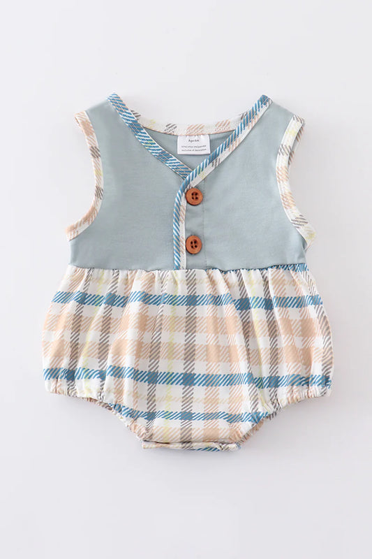 Blue Plaid Buttons Boy Baby Bubble - Braxton Rayemyer 