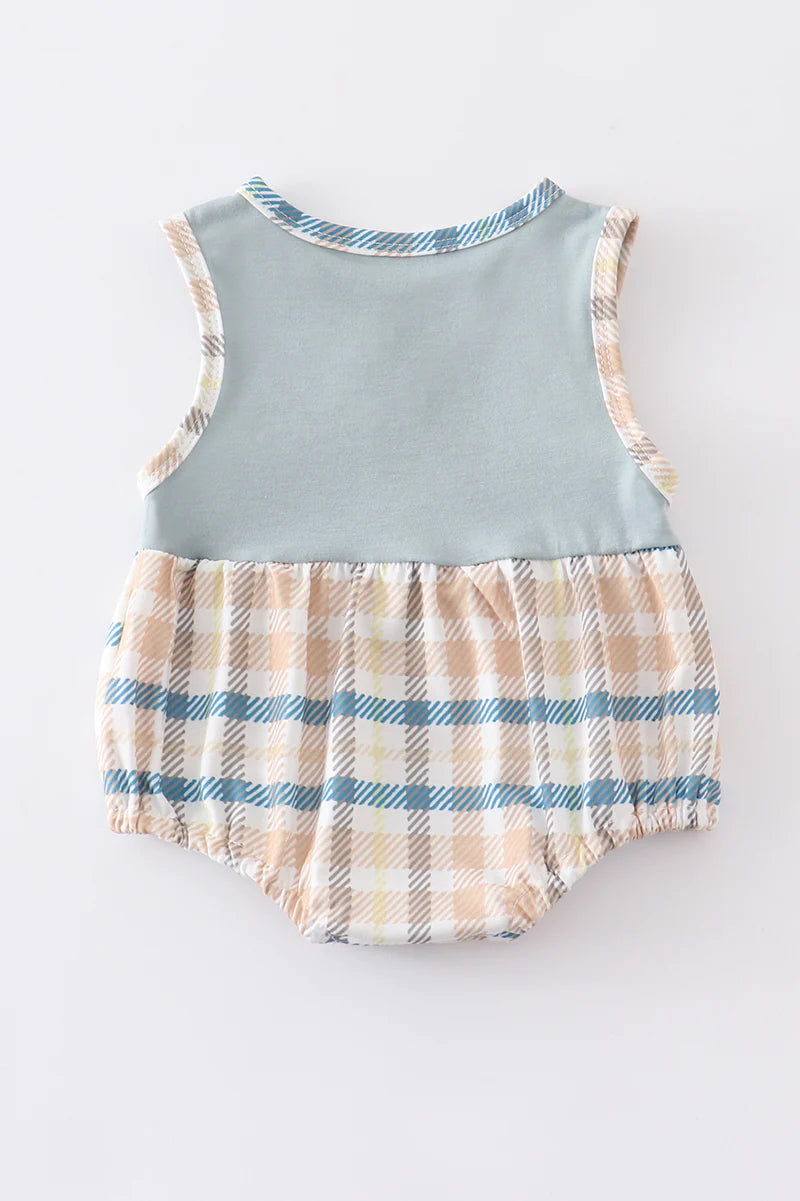 Blue Plaid Buttons Boy Baby Bubble - Braxton Rayemyer 