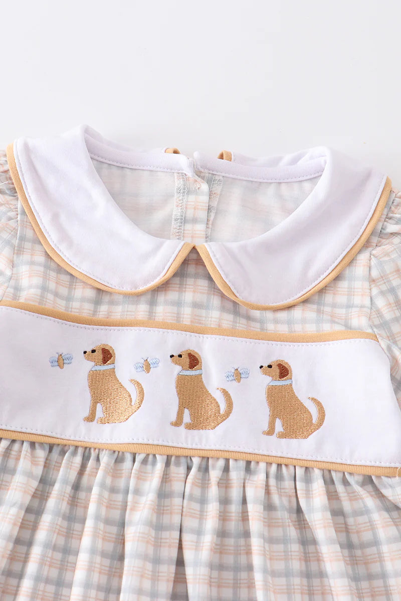 Brown Plaid Dogs Embroider Dress - Braxton Rayemyer 