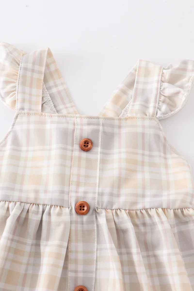 Plaid Flutter Trim Buttons Girl Dress - Braxton Rayemyer 