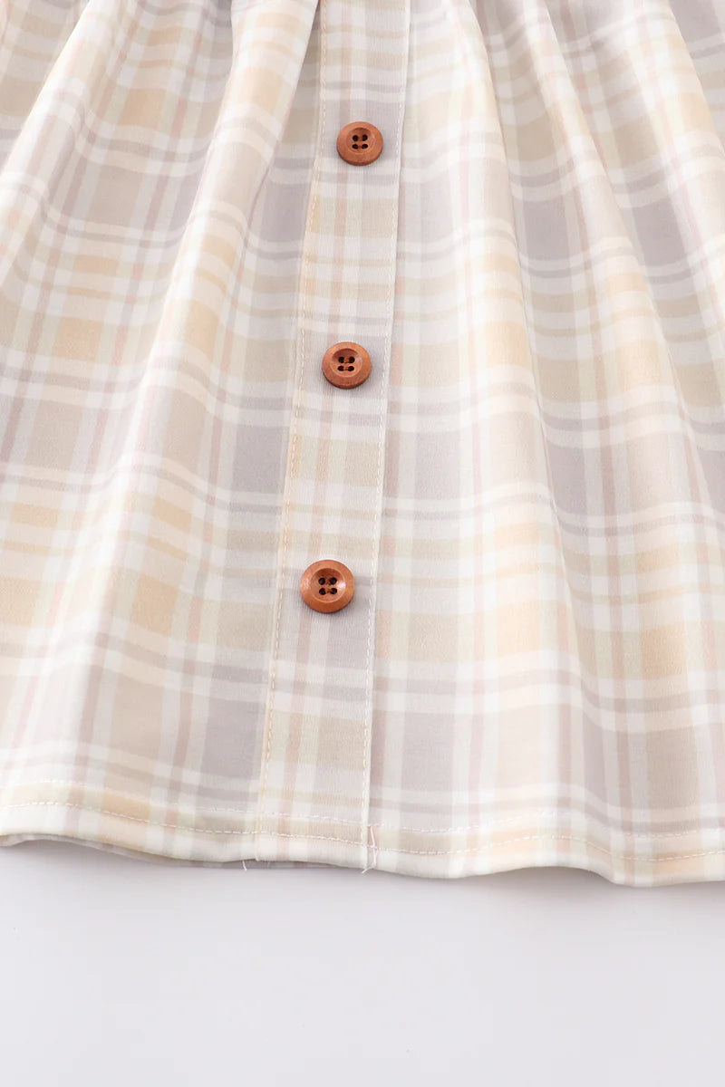 Plaid Flutter Trim Buttons Girl Dress - Braxton Rayemyer 