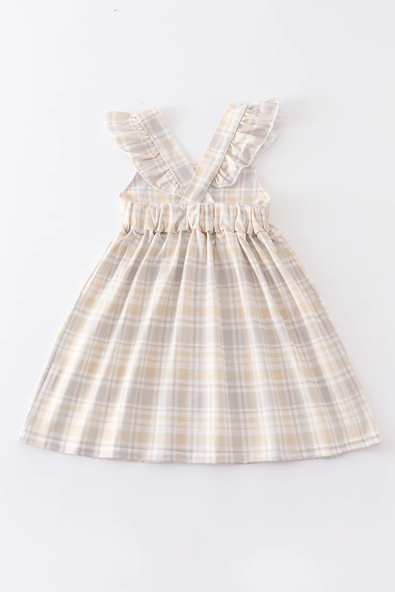 Plaid Flutter Trim Buttons Girl Dress - Braxton Rayemyer 