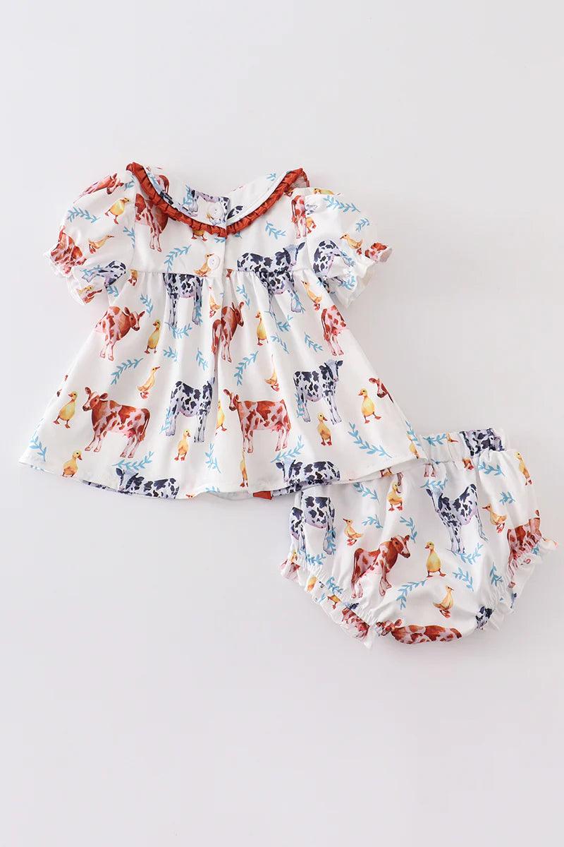 Honeydew - Cow print ruffle baby set - Braxton Rayemyer 