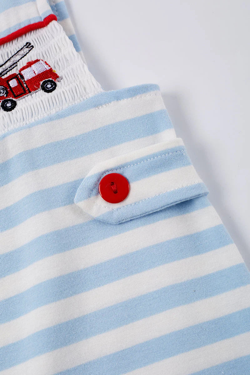 Blue Stripe Fire Engine Smocked Boy JonJon - Braxton Rayemyer 