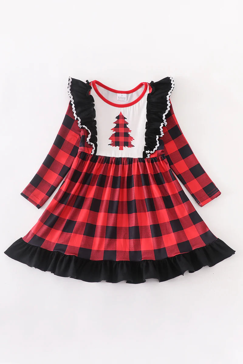 Red Plaid Christmas Tree Ruffle Dress - Braxton Rayemyer 