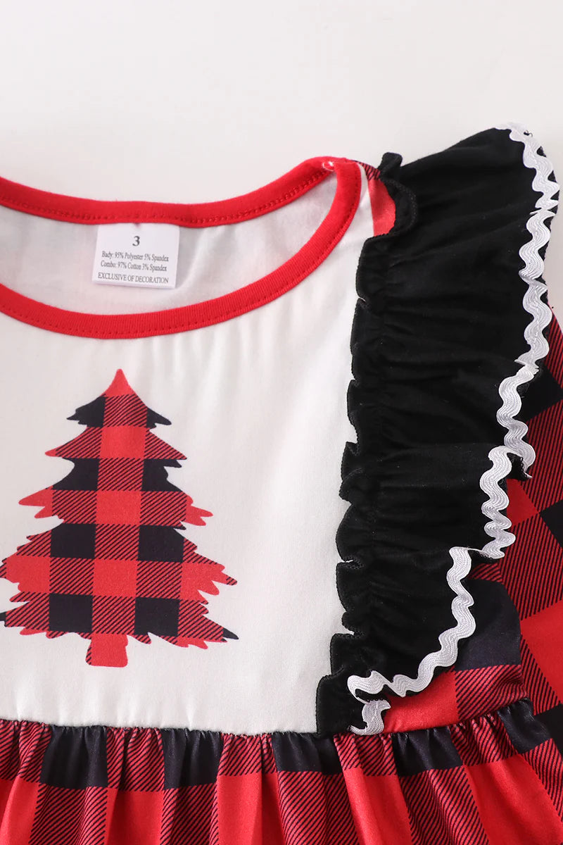 Red Plaid Christmas Tree Ruffle Dress - Braxton Rayemyer 