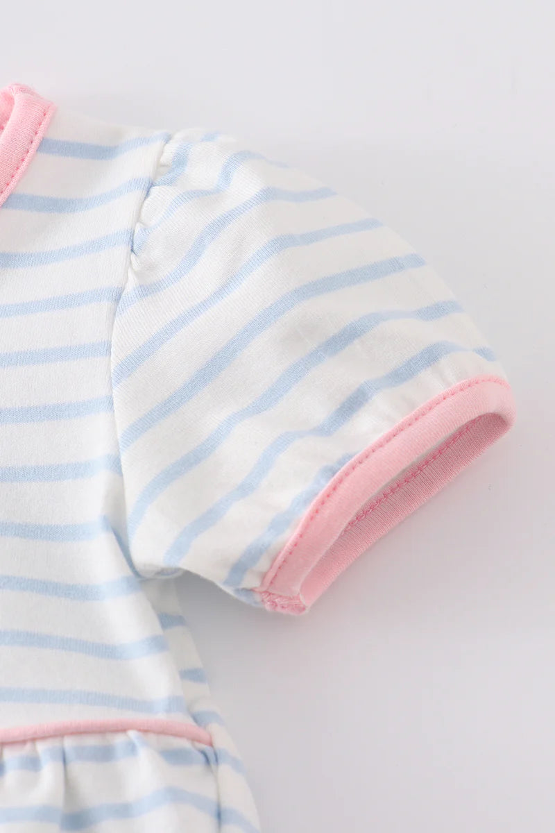 Blue stripe badminton racket appliqué baby romper - Braxton Rayemyer 