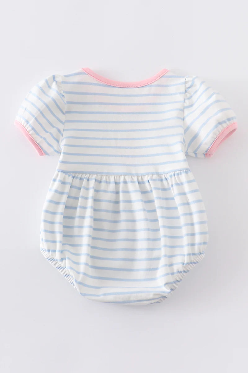 Blue stripe badminton racket appliqué baby romper - Braxton Rayemyer 