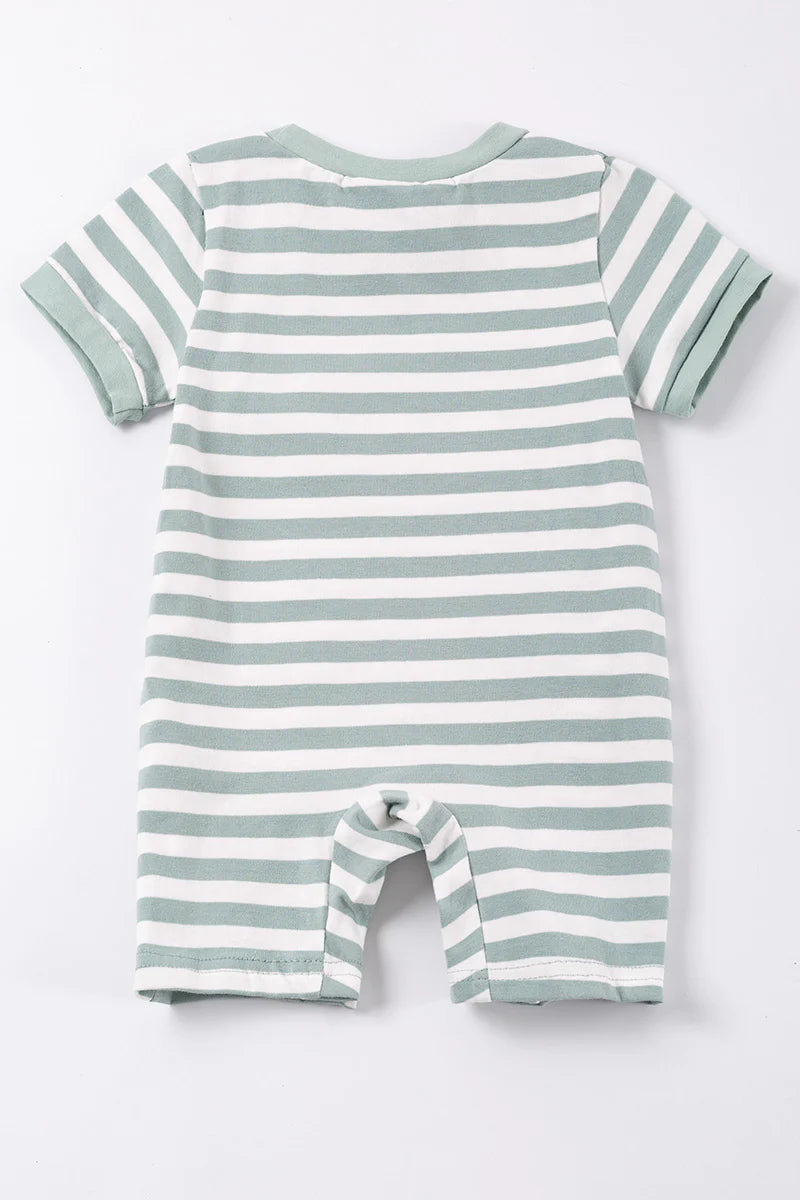 Green Stripe Sheep Appliqué Boy Romper - Braxton Rayemyer 