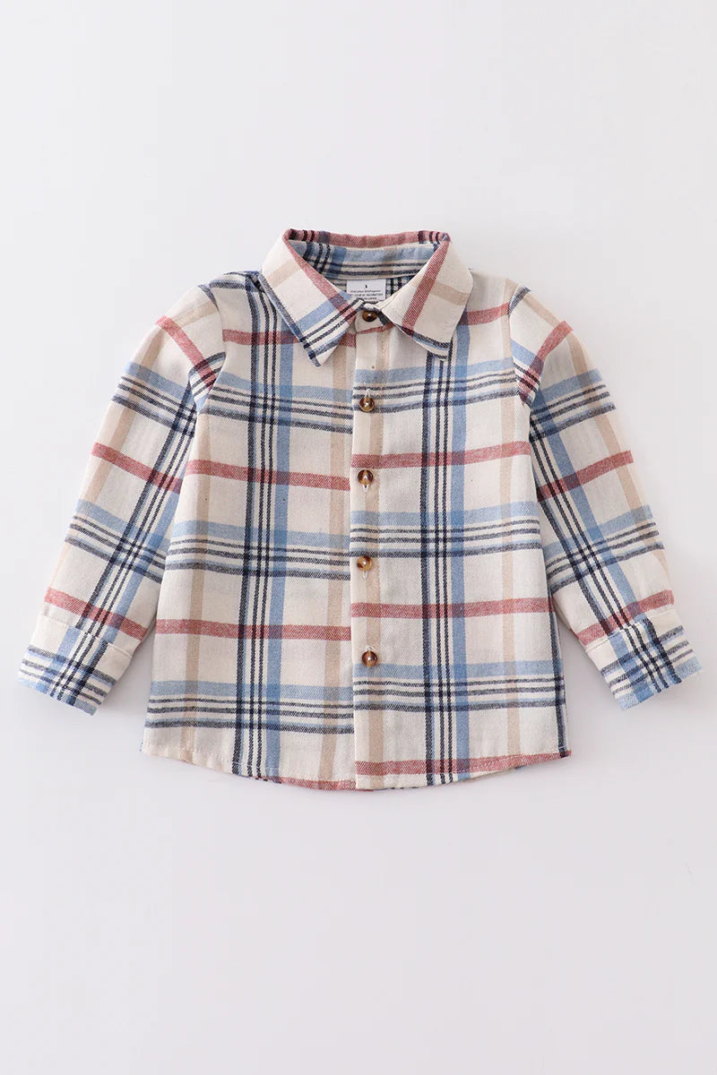 Blue Plaid Button Down Boys Shirt - Braxton Rayemyer 