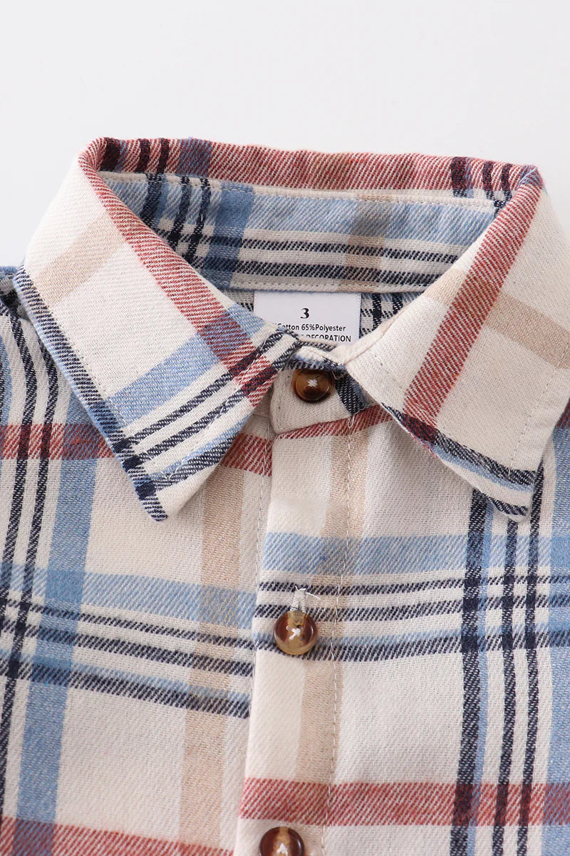 Blue Plaid Button Down Boys Shirt - Braxton Rayemyer 