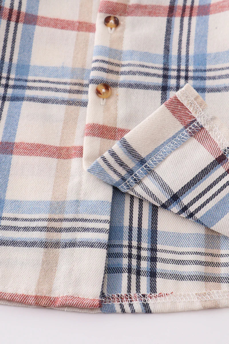 Blue Plaid Button Down Boys Shirt - Braxton Rayemyer 