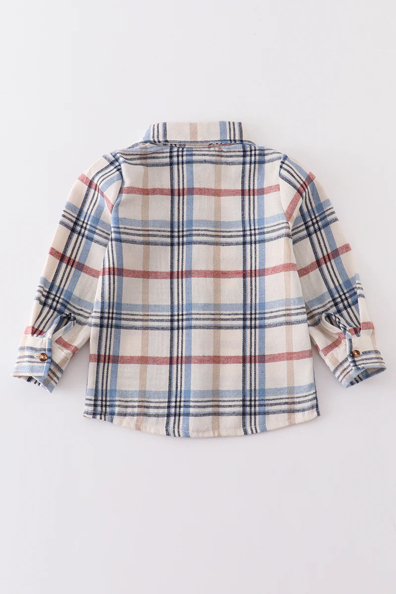 Blue Plaid Button Down Boys Shirt - Braxton Rayemyer 