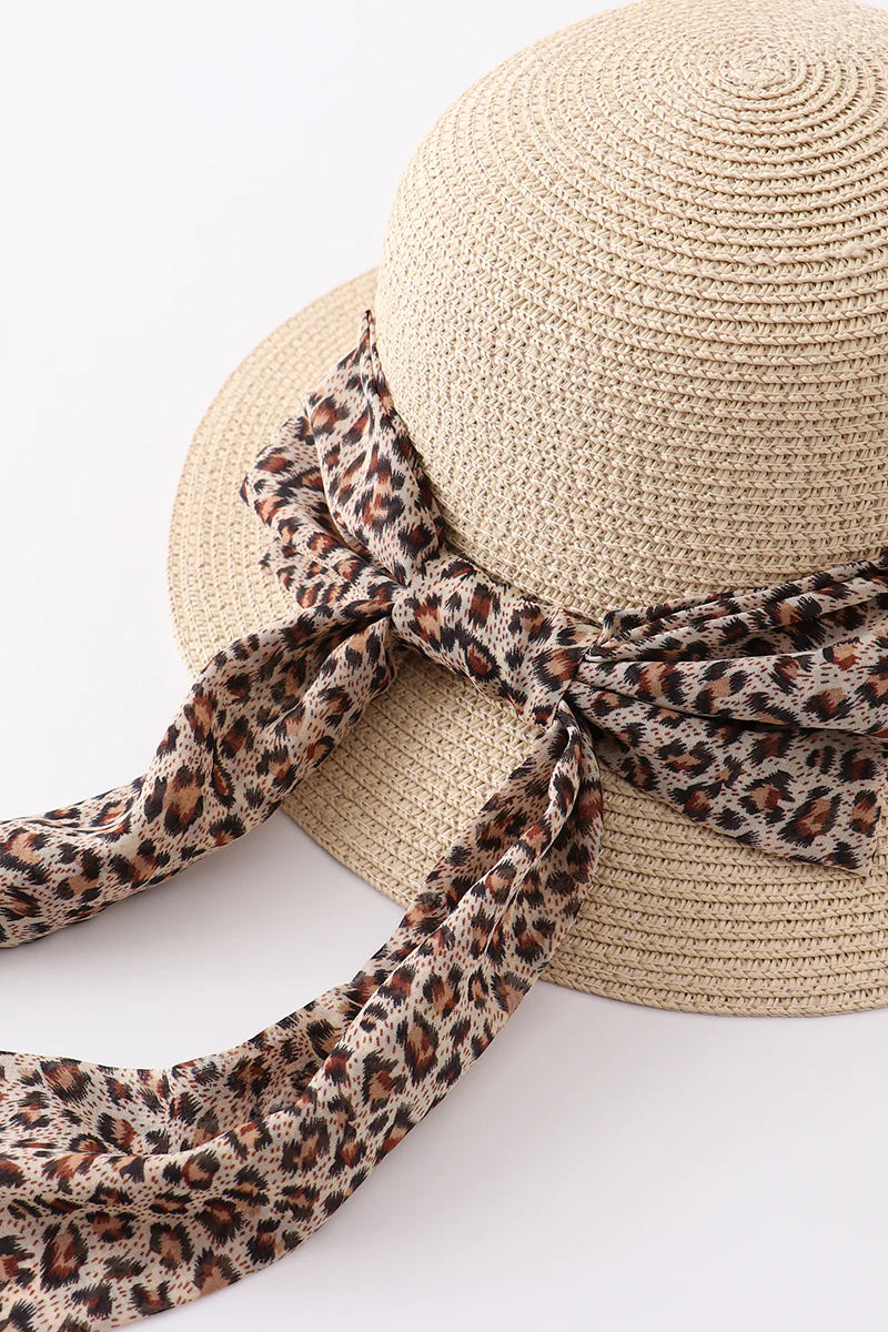 Cream Leopard Silk Ribbon Straw Hat - Mommy and Me - Braxton Rayemyer 