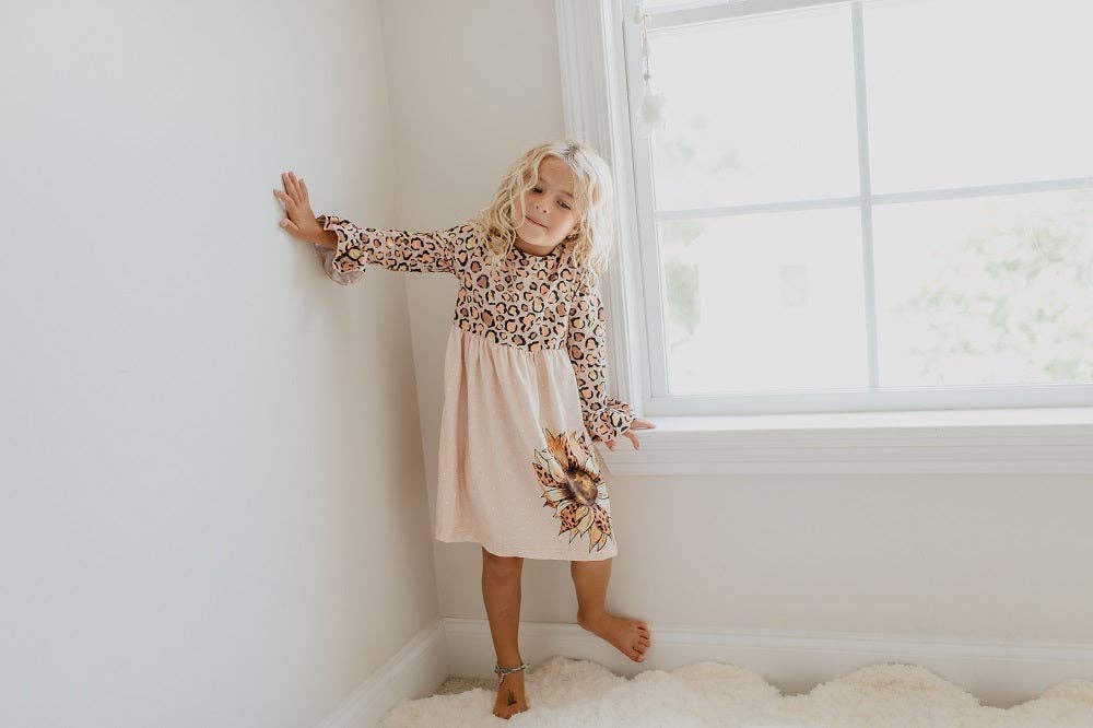 Claire Sunflower Leopard Print Twirl Dress