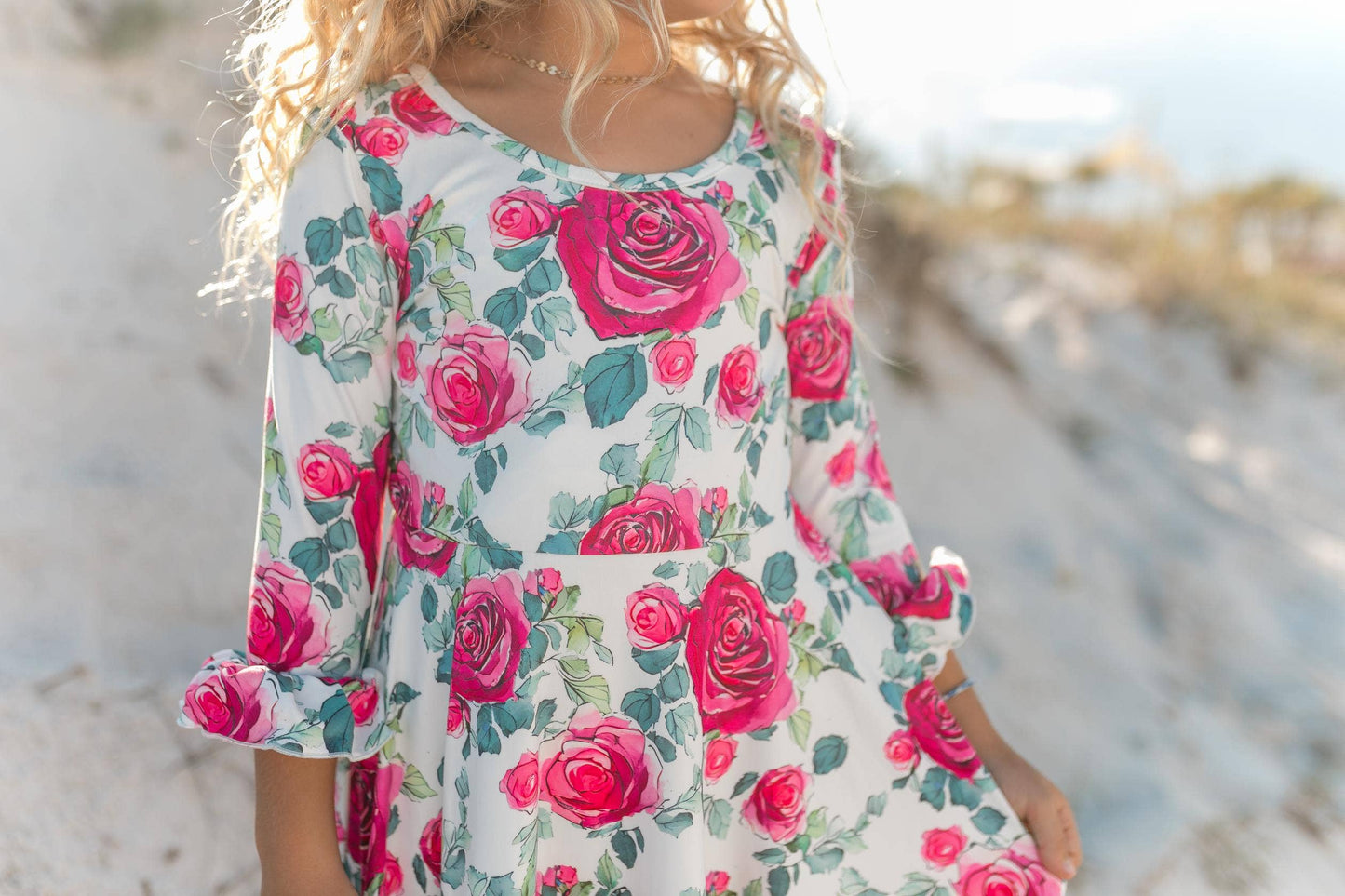 Wine Rose Long Sleeve Dress