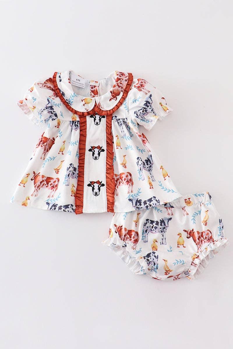 Honeydew - Cow print ruffle baby set - Braxton Rayemyer 