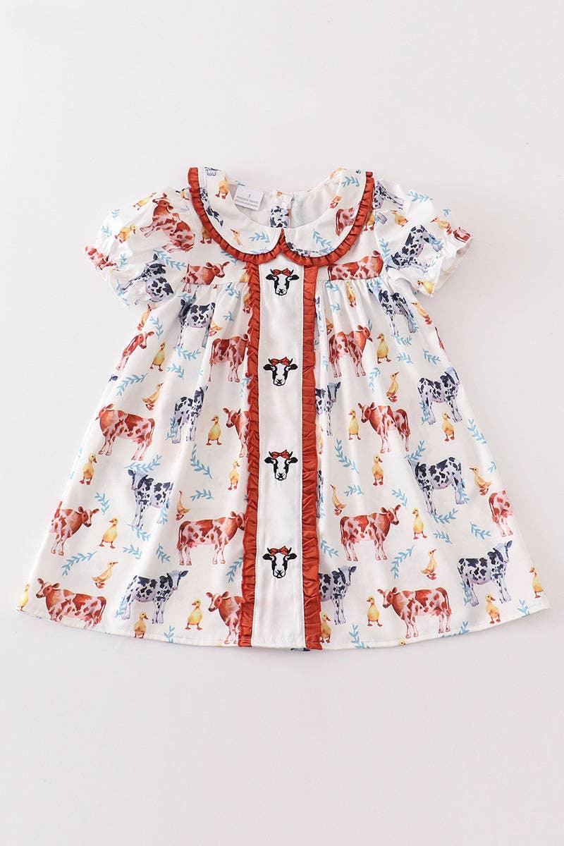 Honeydew - Cow print ruffle girl dress - Braxton Rayemyer 