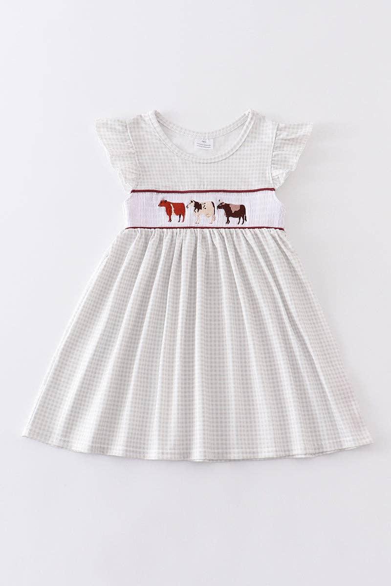 Honeydew - Cow smocked ruffle girl dress - Braxton Rayemyer 